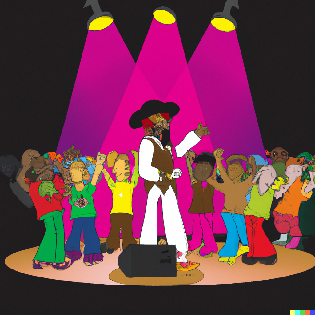 Künstler auf Bühne mit Publikum. Größere Auftritte bekommen